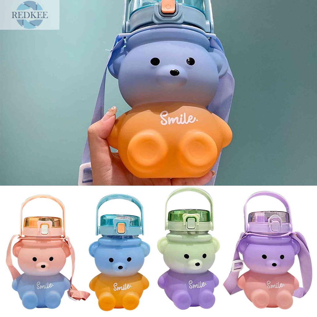 Cốc Uống Nước 1100ml Có Nắp Đậy Và Ống Hút Hình Gấu Dễ Thương