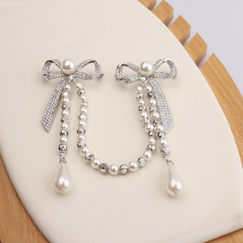 Ghim Cài Áo Hình Nơ Đính Ngọc Trai Nhân Tạo Thời Trang Cho Nữ