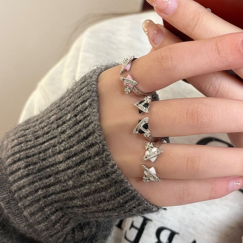 Saturn Nhẫn Hở Đính Kim Cương Toàn Bộ Phong Cách hip hop Đường Phố Cá Tính Sang Trọng Cá Tính Cho Nữ