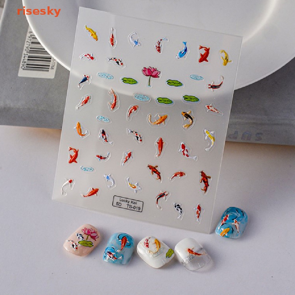 Miếng Dán Trang Trí Móng Tay Họa Tiết Cá Lá Sen / Cá Nhỏ Nhiều Màu 5D Mềm Mại DIY