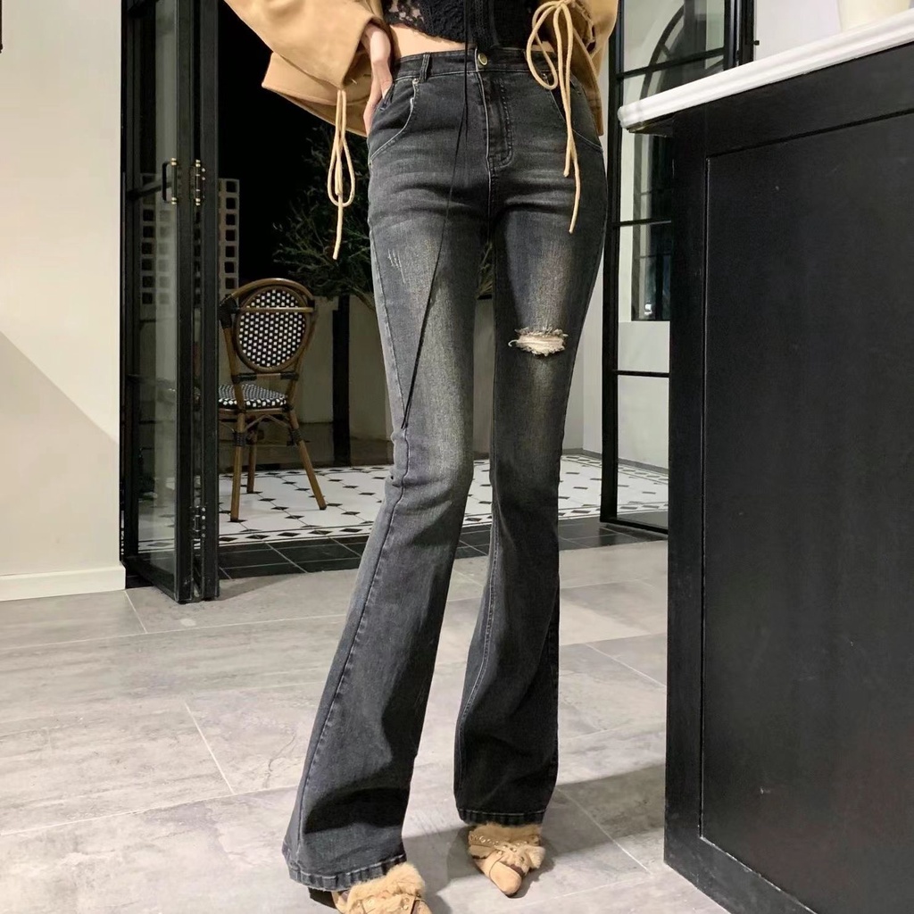 DIDIKA Quần Denim Ống Loe Ôm Dáng Co Giãn Phong Cách Hàn Quốc Thời Trang Xuân Thu 2023 Mới