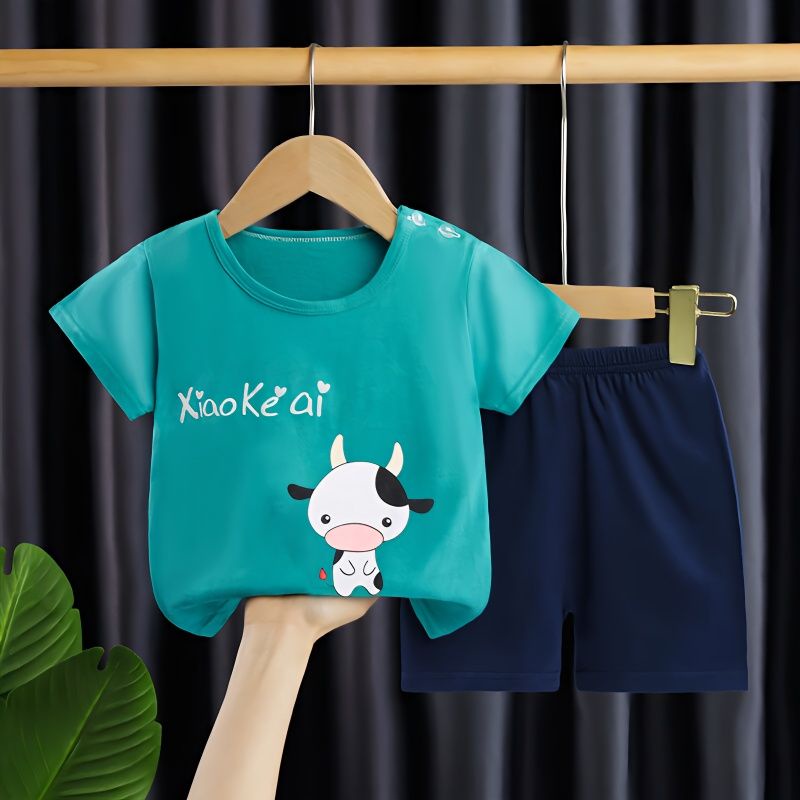 Bộ Áo Thun Cotton Tay Ngắn Và Quần Lửng Dành Cho Bé Trai Gái