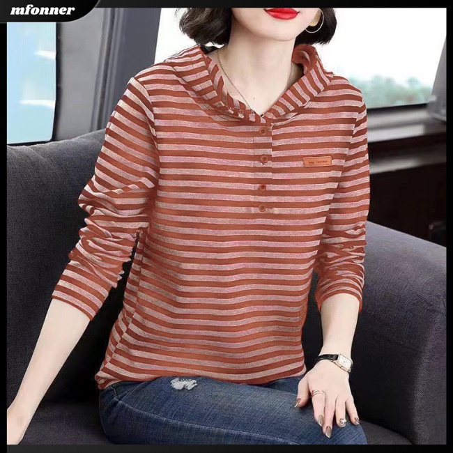 Áo Hoodie Tay Dài Dáng Rộng Họa Tiết Kẻ Sọc Thời Trang Cho Nữ