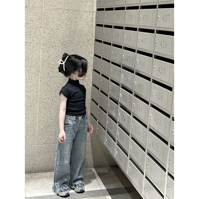 Hàng Mới Về Set Áo Thun Ngắn Tay Và Quần Denim Ống Rộng Phong Cách Hàn Quốc Thời Trang Mùa Hè Cho Bé Gái