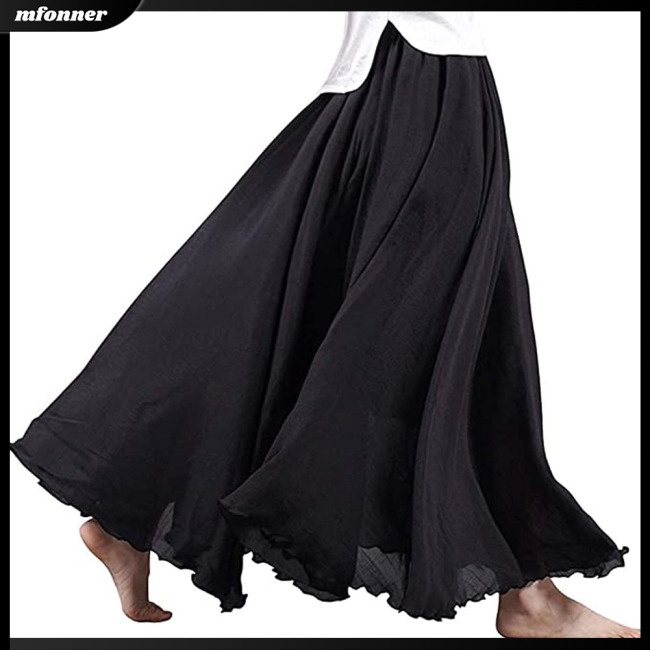 Chân Váy Chữ A Vải Lanh Cotton Lưng Thun Màu Sắc Phong Cách Dân Tộc Cỡ Lớn Cho Nữ