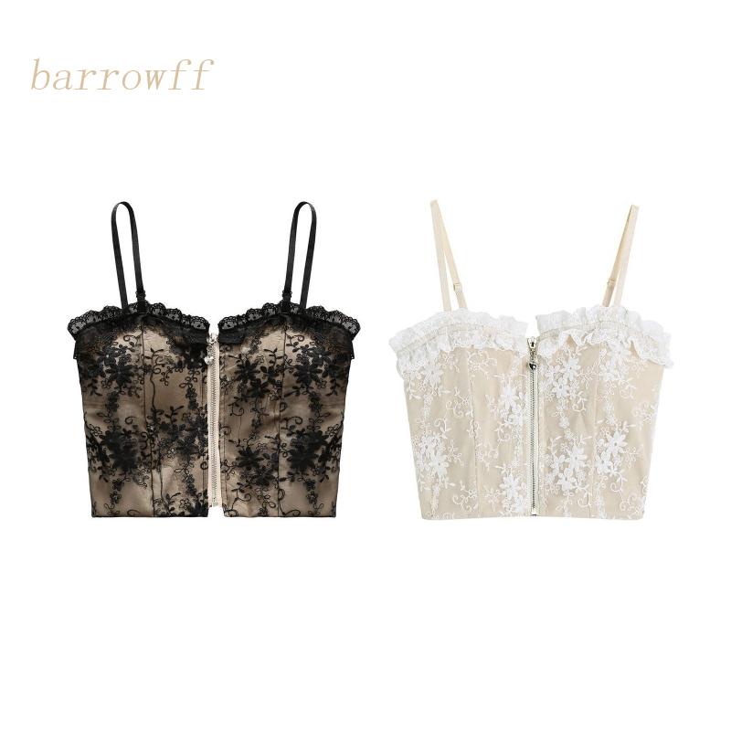 Áo Hai Dây Phối Ren Khóa Kéo Trước Dáng Ôm Gợi Cảm Cho Bạn Gái