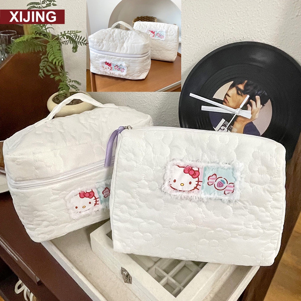 Túi Đựng Mỹ Phẩm Mềm Mại Họa Tiết Hoa Màu Trắng Tinh Khiết Kích Thước Lớn Tiện Dụng Mang Theo Du Lịch Cho Nữ