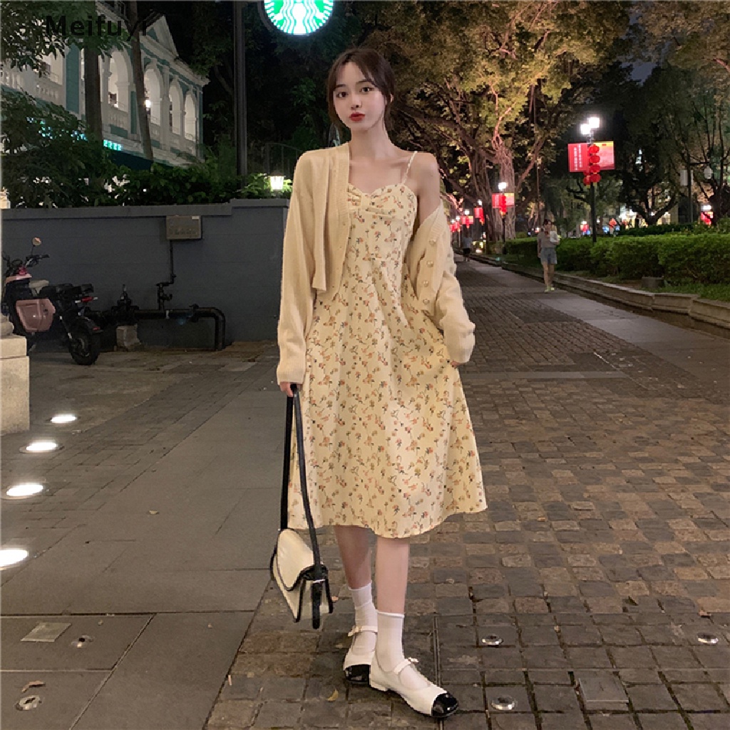 Đầm Midi Hai Dây Dáng Chữ A In Hoa Thời Trang Cho Bạn Gái