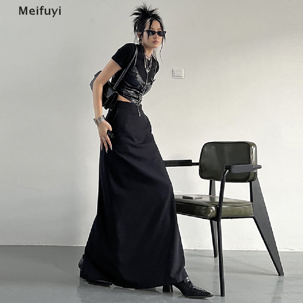 [Meifuyi] Chân Váy Dài Lưng Cao Màu Trơn Đơn Giản Thanh Lịch Dễ Phối Đồ Phong Cách Vintage Hàn Quốc