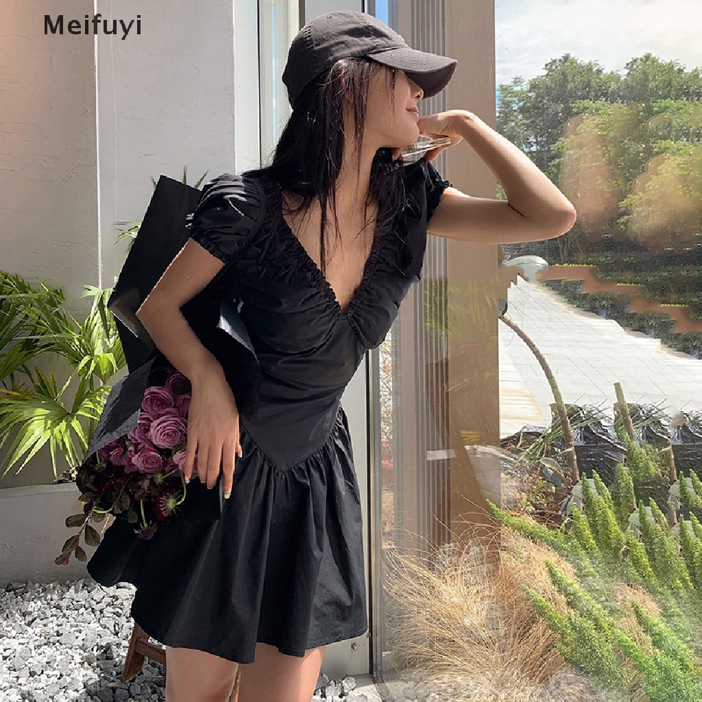 Đầm Chữ A Cổ Chữ V Màu Trơn Thời Trang Mùa Hè Cho Nữ