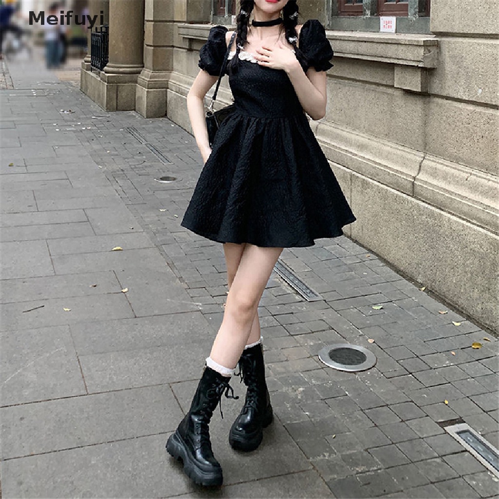 Đầm Mini Dáng Chữ A Tay Phồng Ngắn Cổ Vuông Lưng Thắt Nơ Thời Trang Mùa Hè Cho Bạn Gái