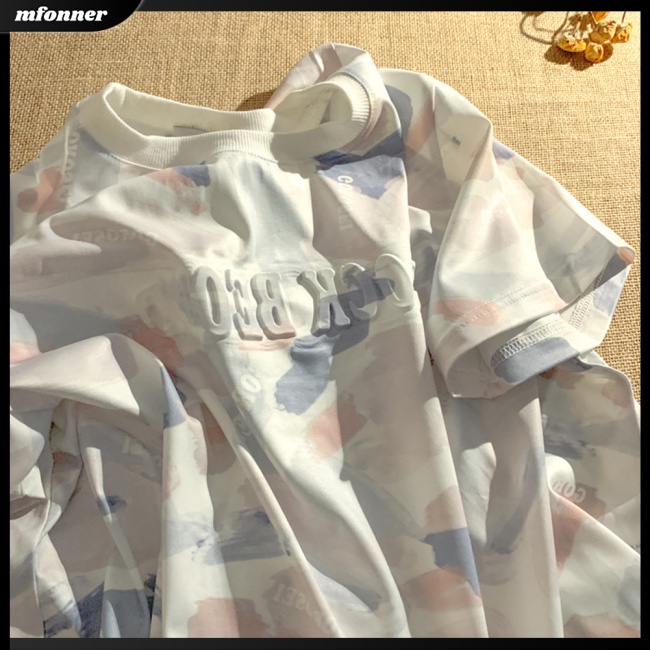 Áo Thun Tay Ngắn Dáng Rộng In Chữ Nổi Thời Trang Xuân Hè Xinh Xắn Cho Nữ