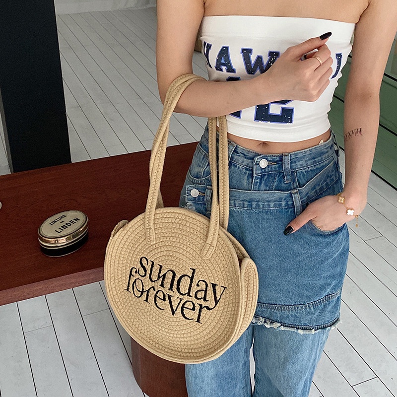 Túi Xách Tròn Đan Lát Thời Trang Hàn Quốc Mới