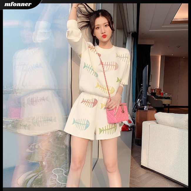 Set Áo Thun Ngắn Tay 2 Dây + Quần Short Lưng Cao Màu Sắc Đơn Giản Cho Nữ