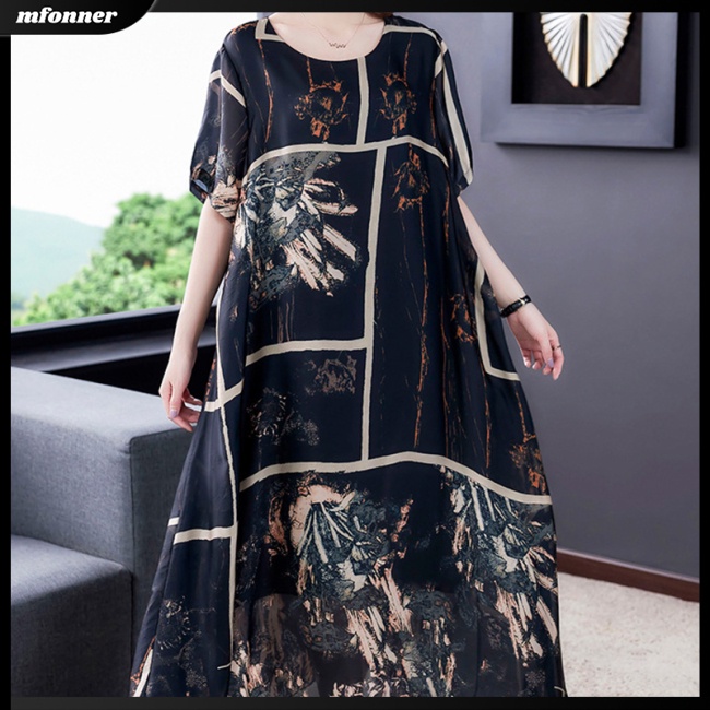 Đầm Dáng Chữ A Tay Ngắn Cổ Tròn In Họa Tiết Kiểu Retro Xinh Xắn Cho Bạn Gái