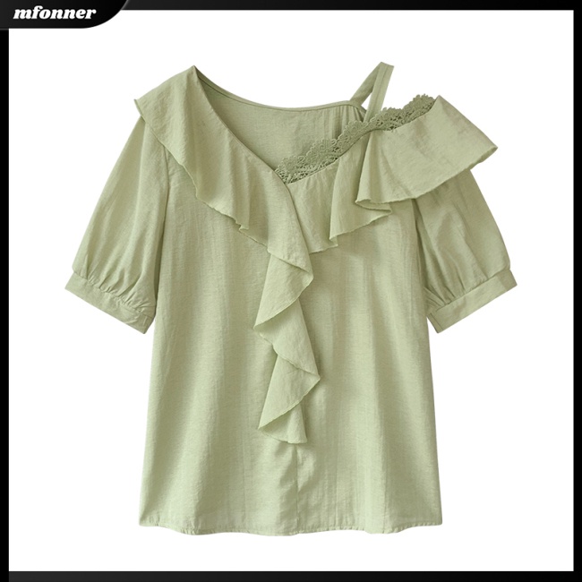 Áo Kiểu Chiffon Tay Ngắn Trễ Vai Màu Sắc Ngọt Ngào Thời Trang Mùa Hè Cho Nữ