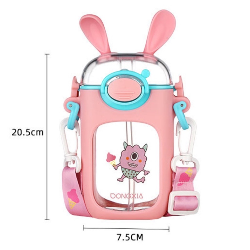 Bình Nước Nhựa 380ml Hình Thỏ Dễ Thương Thiết Kế Nhỏ Gọn Kèm Ống Hút