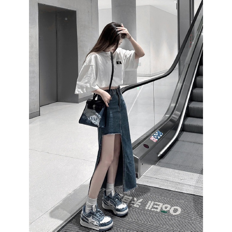 Chân váy jean Chữ A Lưng Cao Phong Cách Hong Kong Thời Trang Mùa Hè Cho Nữ