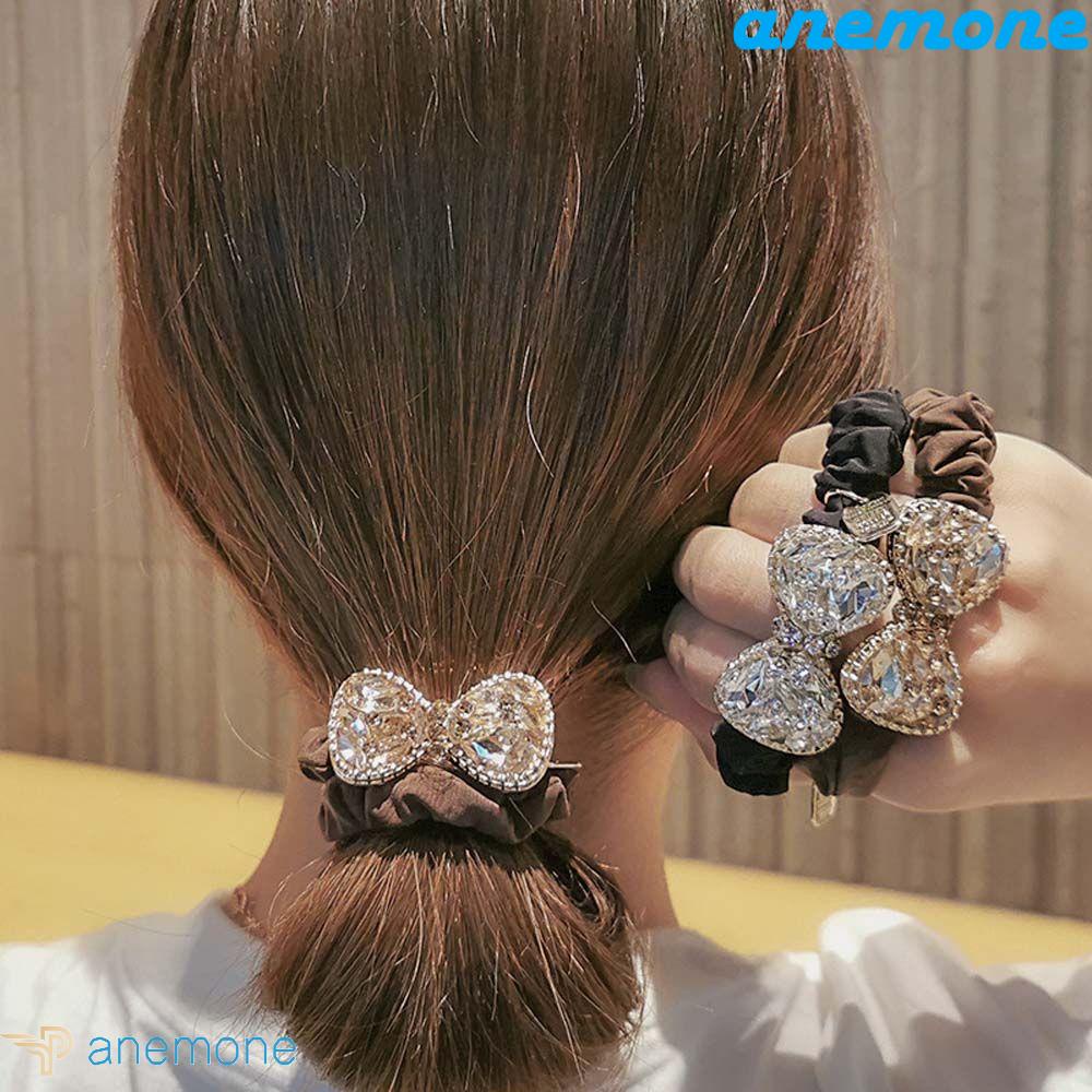 Dây Buộc Tóc Co Giãn Đính Nơ Kim Cương Giả Nhiều Màu Thời Trang