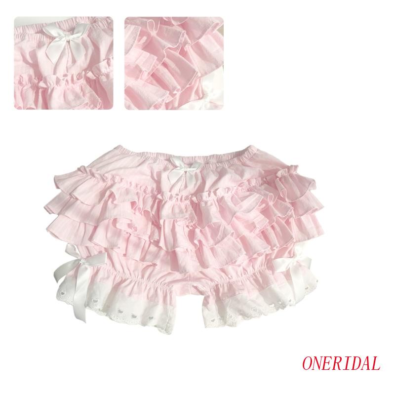 Quần Short Ren Xếp Tầng Đính Nơ Phong Cách Vintage Nhật Bản Cho Nữ