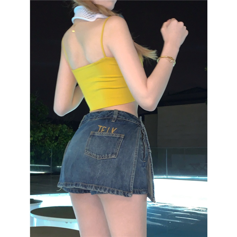 Quần Short Denim Lưng Cao Dáng Ôm Xẻ Tà Thời Trang Cá Tính Cho Nữ