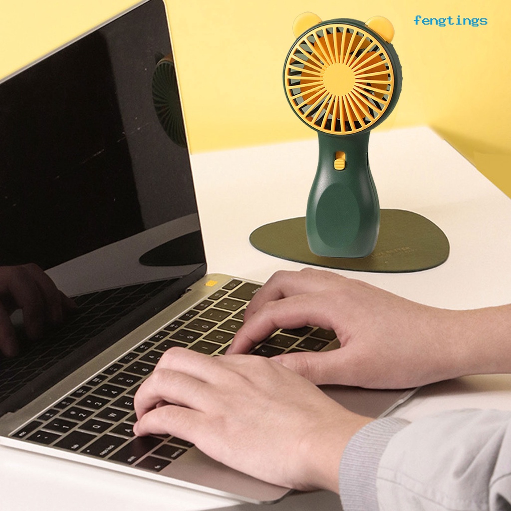 1 Bộ Quạt Cầm Tay 2 Cánh Có Đèn Ngủ Sạc USB Bảo Vệ Tai Gấu