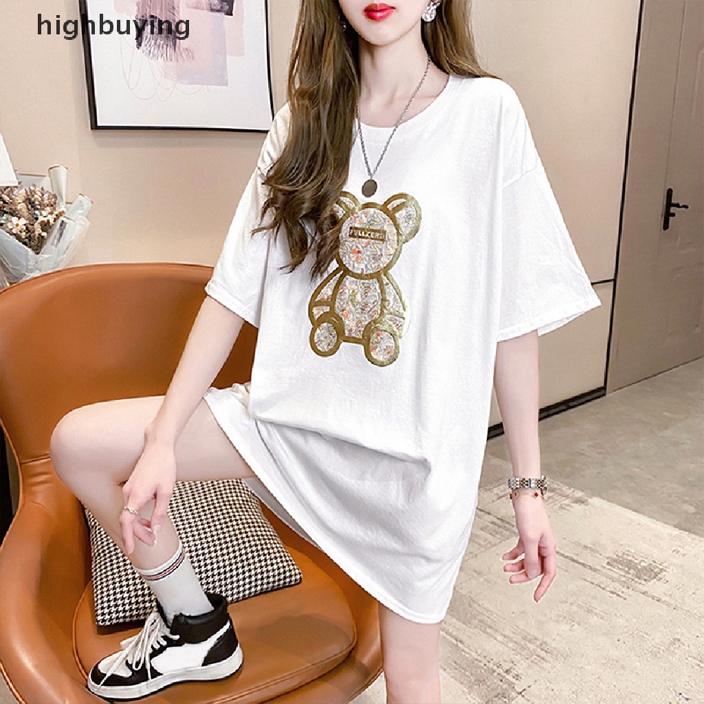 Áo Thun Tay Ngắn Cổ Tròn In Hình Gấu Hoạt Hình Dành Cho Nữ