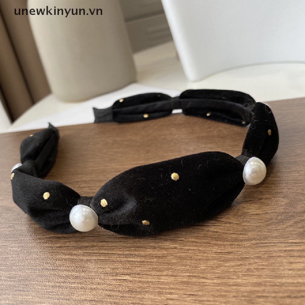 Băng Đô Vải Nhung Đính Ngọc Trai Phong Cách Retro Hàn Quốc