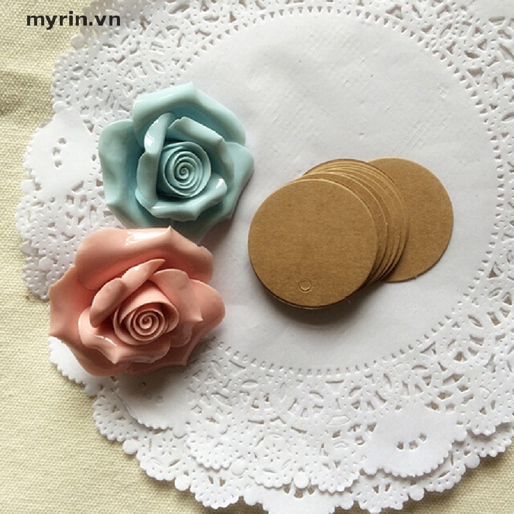 Set 100 Thẻ Giấy Hình Tròn Màu Nâu Treo Hành Lý