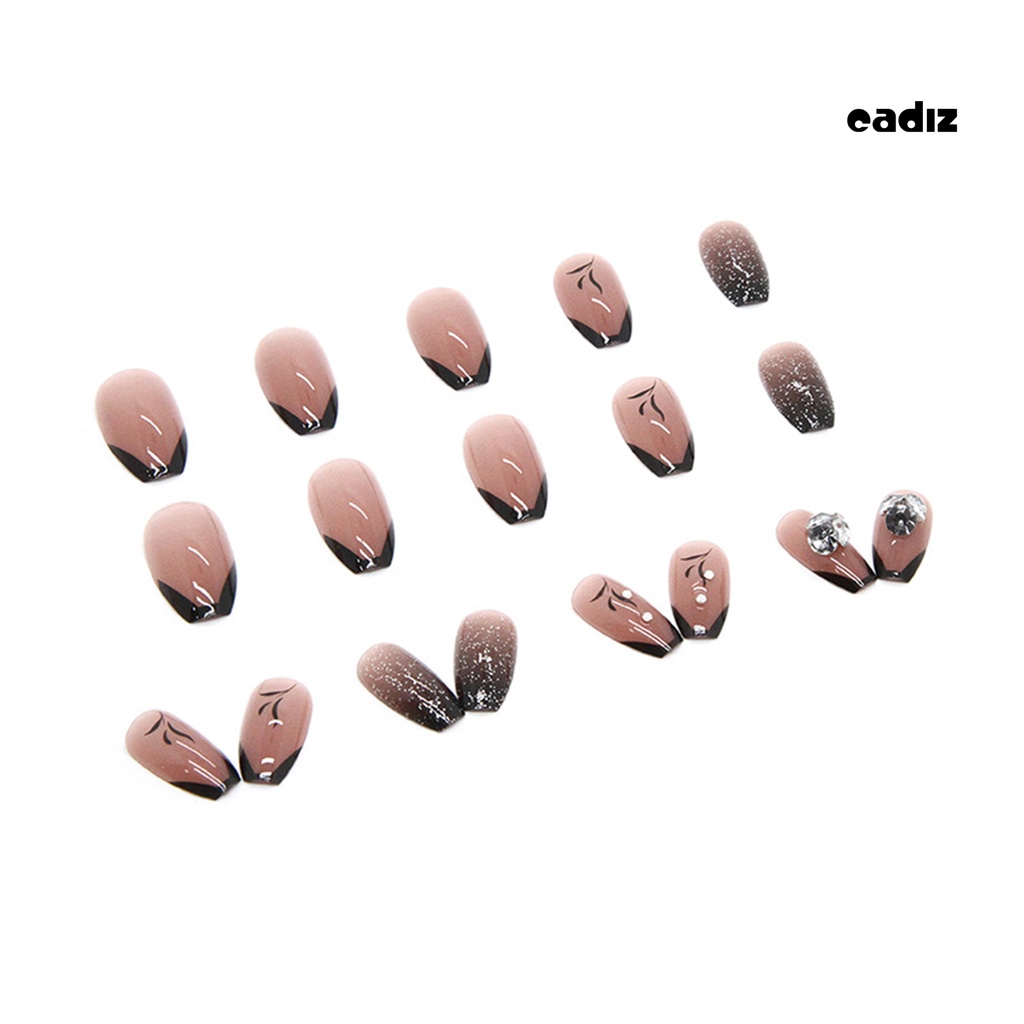 Bộ 24 Móng Tay Giả Ngắn Màu Đen Thanh Lịch Dễ Tháo Rời Không Harm DIY