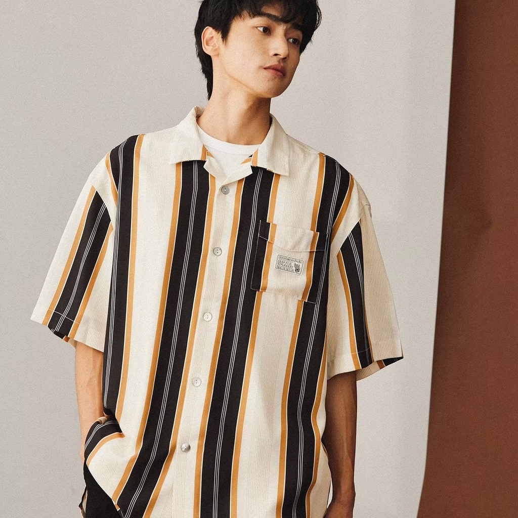 Áo Sơ Mi Tay Ngắn Kẻ Sọc Phong Cách Hawaii Cho Nam