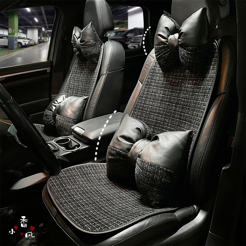 New Bow Automotive Headrest Neck Pillow Chic Chanel-Style Comfortable Car Neck Pillow Back Cushion Four Seasons Universal Automotive Waist Cushion Car headrests Waist Pillow Car interior accessories