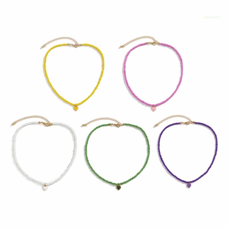 Vòng Cổ Hạt Nhiều Màu Sắc Mặt Trái Tim Thời Trang Mùa Hè Cho Nữ