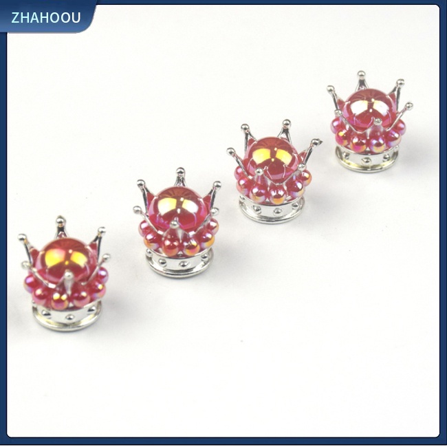 ☃Phụ Kiện Trang Trí Nhà Cửa Kiểu Dáng Dễ Thương Xinh Xắn☃ Bộ 4 Nắp Van Bánh Xe Hơi Đính Đá Hình Vương Miện