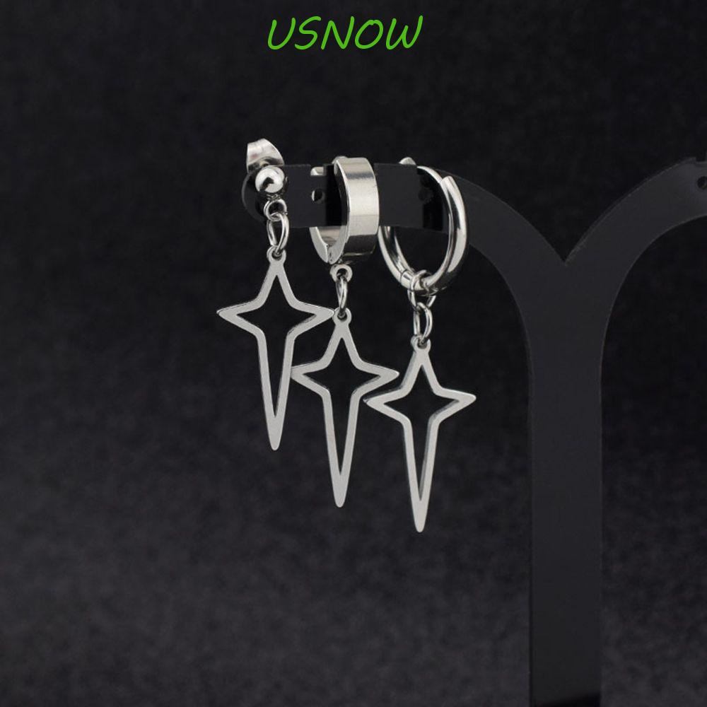 Bông Tai Dạng Vòng Bằng Thép Không Gỉ Hình Thánh Giá / Ngôi Sao Đơn Giản Thời Trang Cho Nam Và Nữ