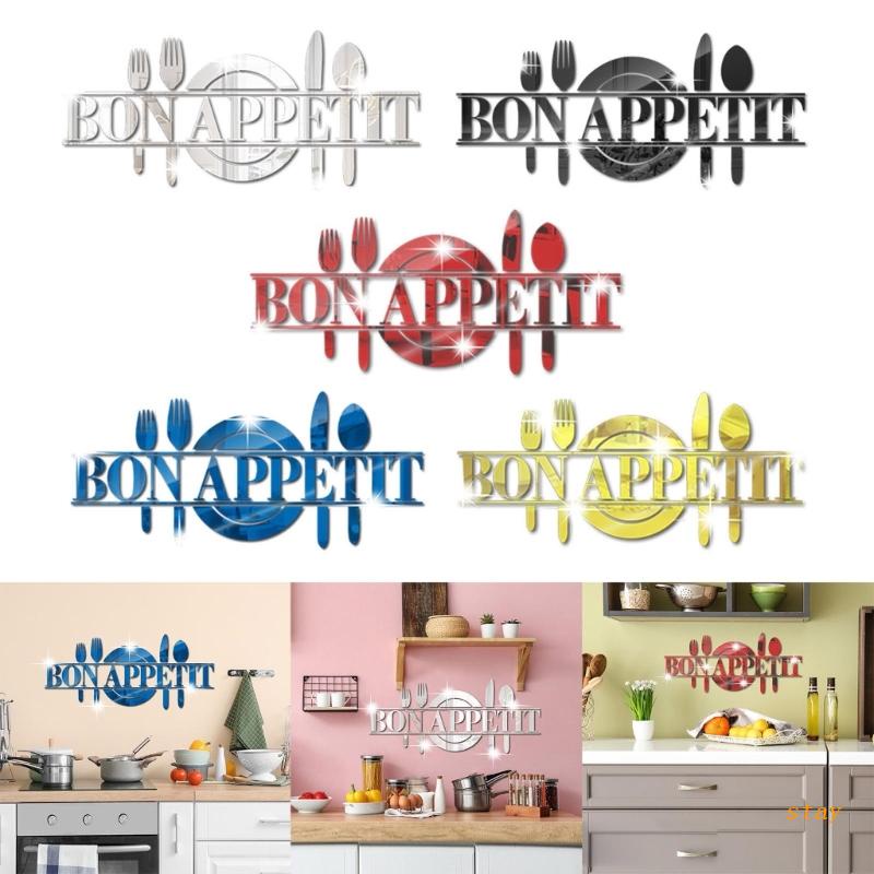 Decal dán tường Bằng Acrylic Tráng Gương Hình stay Fork Bon Appetit Dành Cho Trẻ Em