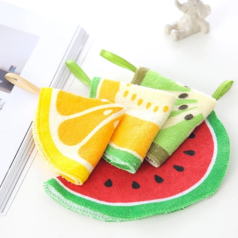 Khăn Lau Tay/Khăn Lau Nhà Bếp Sợi Nhỏ Thấm Hút Nhanh Khô In Họa Tiết Trái Cây Hoạt Hình Dễ Thương