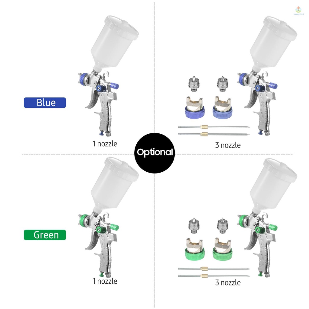 Geevorks  Gravity Feed Air Spray  HVLP Sprayer Paint  with 600ML Cup 1.4mm 1.7mm 2.0mm Nozzle for Painting Car Furniture Wall