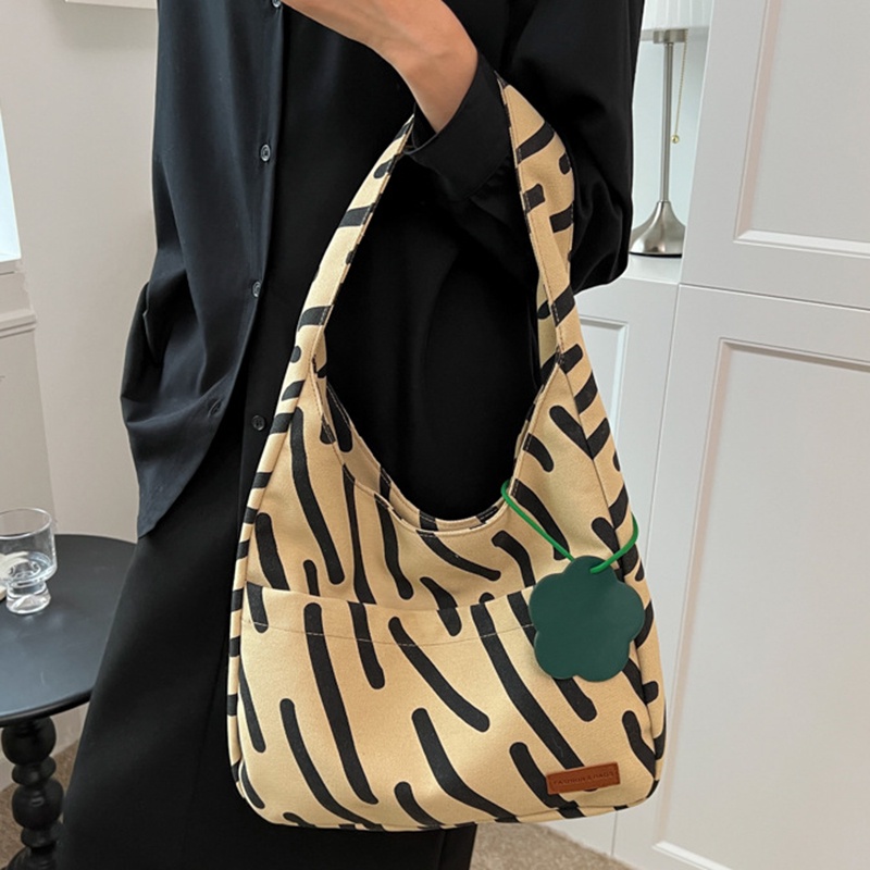 Túi tote Vải canvas Cỡ Lớn In Họa Tiết Ngựa Vằn Màu Tương Phản Thời Trang Cho Nữ