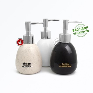 Bình sứ đựng nước rửa tay dầu gội sữa tắm dầu xả khách sạn 5 sao Bát Tràng cao cấp - dáng trứng trắng (250ml)