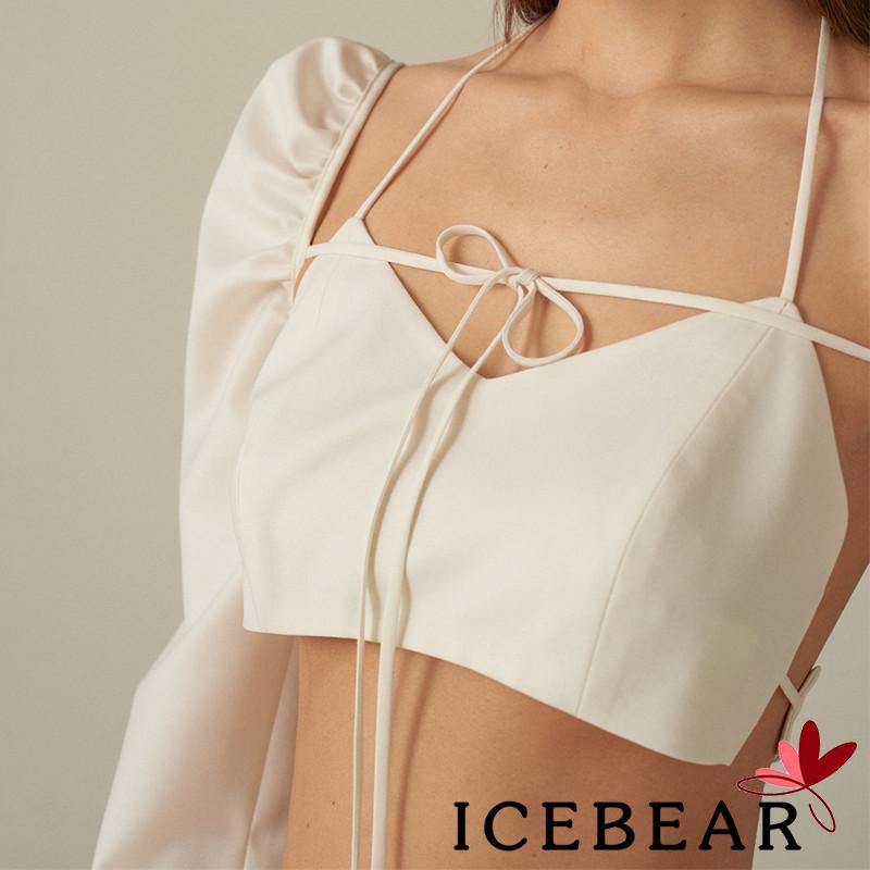 Áo Croptop Hai Dây Cổ Chữ V Thắt Nơ Hở Lưng Màu Sắc Trơn Quyến Rũ