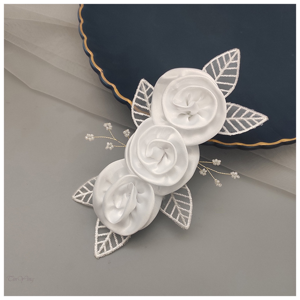 GETNOIVAS Kẹp Tóc Mỏ Vịt Bằng Vải Satin Màu Đỏ Rượu Vang Họa Tiết Hoa Dành Cho Bạn Nữ