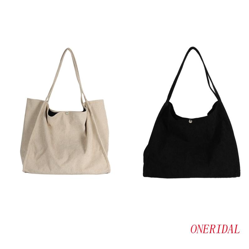 Túi Tote Đeo Vai / Xách Tay Bằng Nhung Kẻ Màu Trơn Sức Chứa Lớn Trọng Lượng Nhẹ Phong Cách Cổ Điển