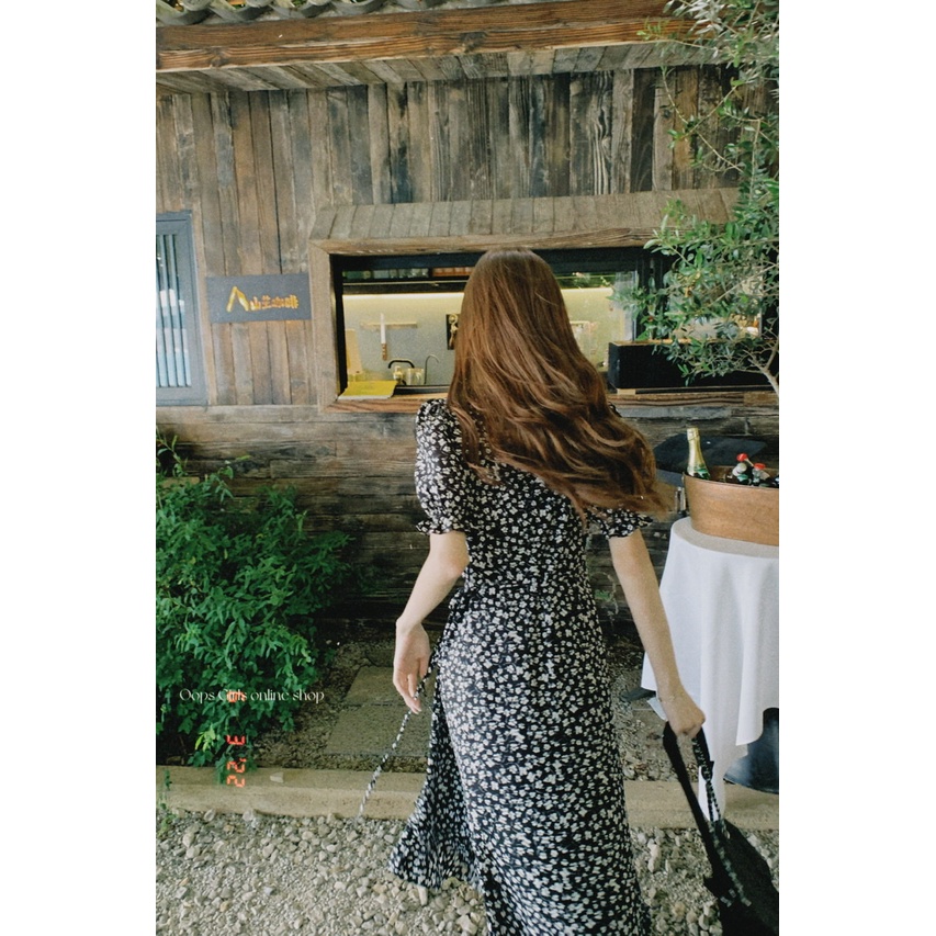 Đầm Dài Tay Phồng Cổ Chữ V Họa Tiết Hoa Thời Trang Mùa Hè Cho Nữ