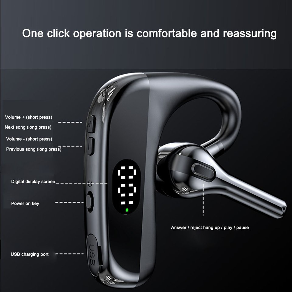 Wireless Earphone LED Display Long Standby Business Wireless Single Headphone