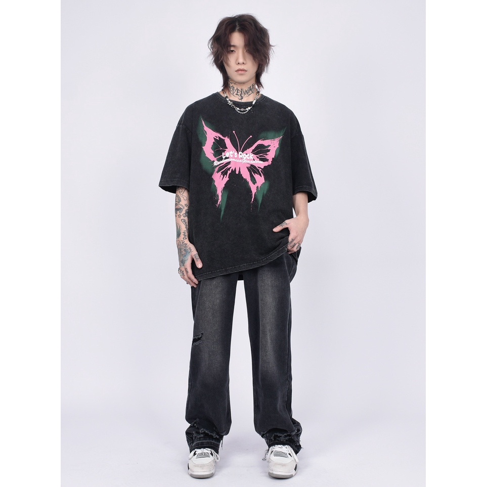 Áo Thun Ngắn Tay oversize Thời Trang Retro Đường Phố Cá Tính Cho Nam