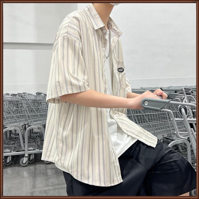 Áo Thun Tay Ngắn Cổ Vuông Họa Tiết Kẻ Sọc Thời Trang Mùa Hè Cho Nam