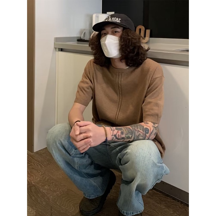 Áo Thun Dệt Kim Ngắn Tay Cổ Tròn Thiết Kế Đơn Giản Thời Trang Cho Nam