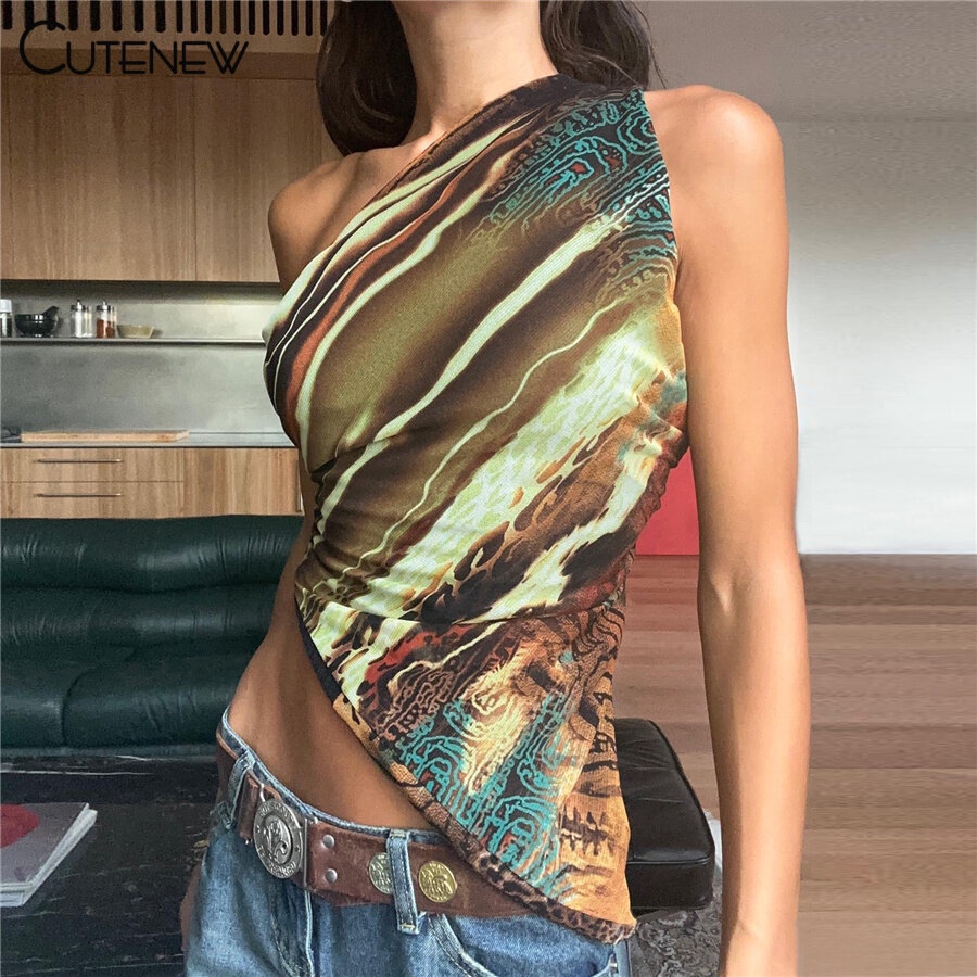 Klalien Áo Tank Top Không Tay Lệch Vai Ôm Dáng Phong Cách Hipster Đường Phố Thời Trang Dành Cho Nữ