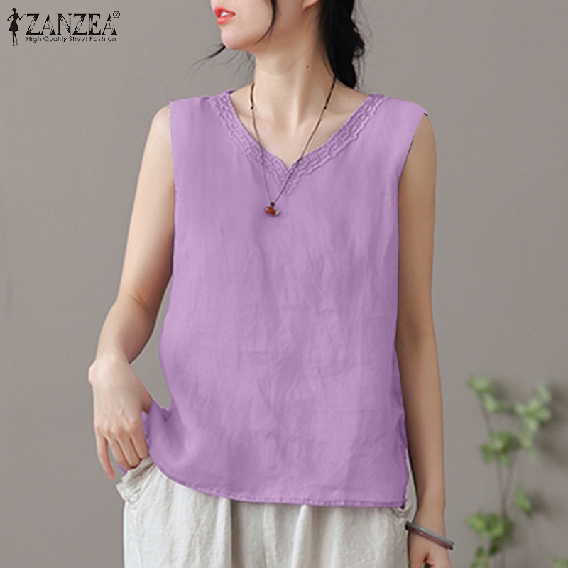 Zanzea Áo Tank Top Dài Tay Cổ Chữ V Thêu Họa Tiết Phong Cách Hàn Quốc Thời Trang Cho Nữ